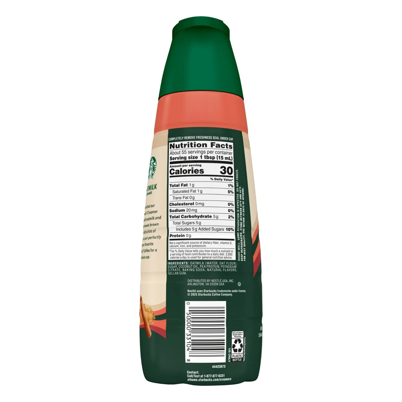 Starbucks Non-Dairy Brown Sugar Cinnamon Flavored Creamer, Oatmilk Coffee Creamer, Inspired by Brown Sugar Shaken Espresso 28 fl oz