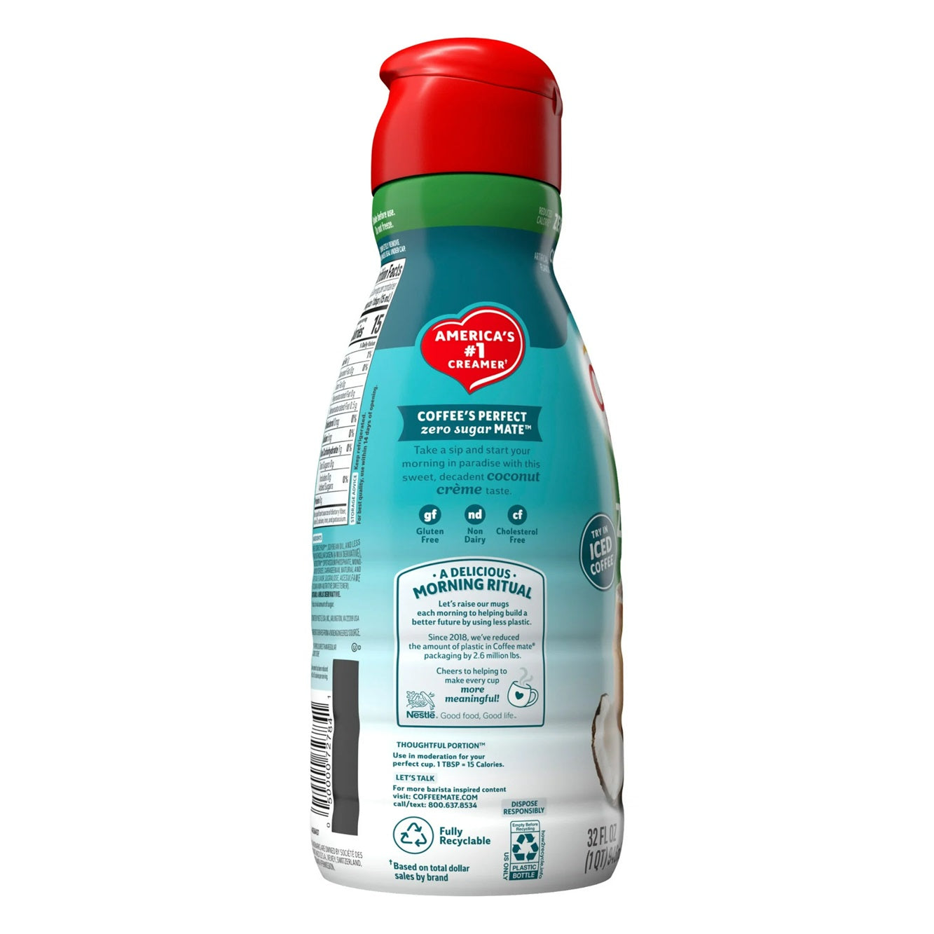 Nestle Coffee Mate Zero Sugar Coconut Creme Liquid Coffee Creamer, 32 fl oz Bottle