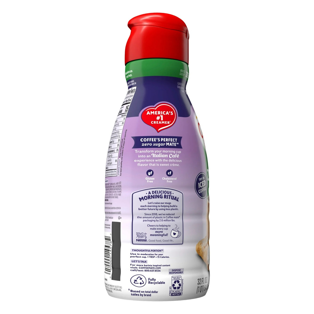 Nestle Coffee Mate Non Dairy Zero Sugar Italian Sweet Creme Liquid Coffee Creamer Sugar Free, 32 fl oz Bottle