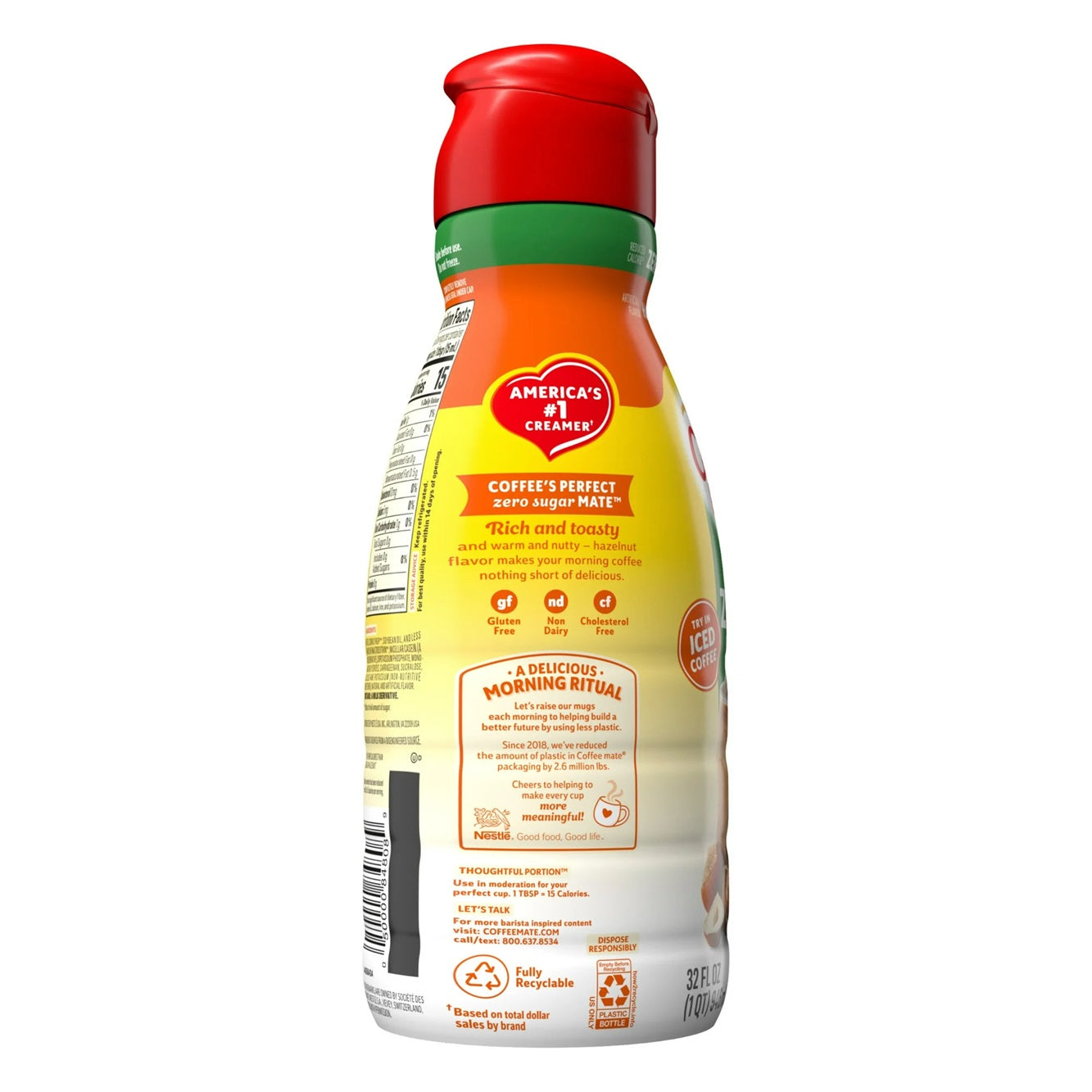 Nestle Coffee Mate Zero Sugar Hazelnut Liquid Coffee Creamer, 32 fl oz Bottle