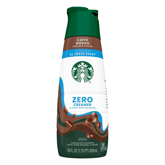 Starbucks Zero Sugar Chocolate Flavored Coffee Creamer, Inspired by Caffe Mocha, 28 fl oz Bottle