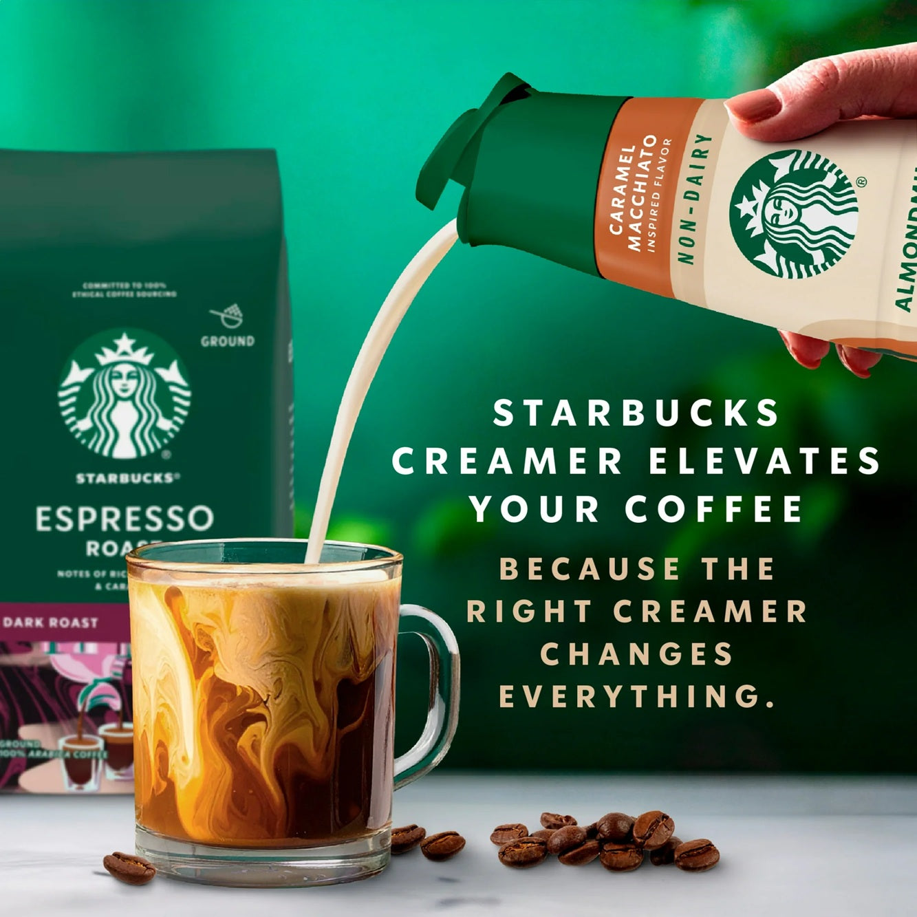 Starbucks Caramel Flavored Almond milk and Oat milk Non Dairy Liquid Coffee Creamer, 28 fl oz