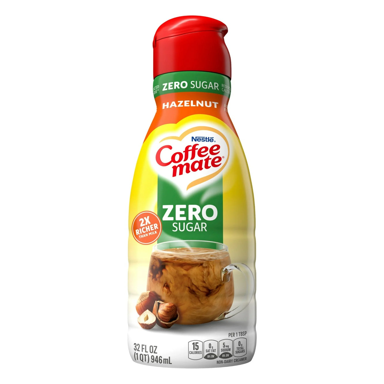 Nestle Coffee Mate Zero Sugar Hazelnut Liquid Coffee Creamer, 32 fl oz Bottle