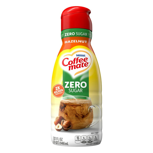 Nestle Coffee Mate Zero Sugar Hazelnut Liquid Coffee Creamer, 32 fl oz Bottle