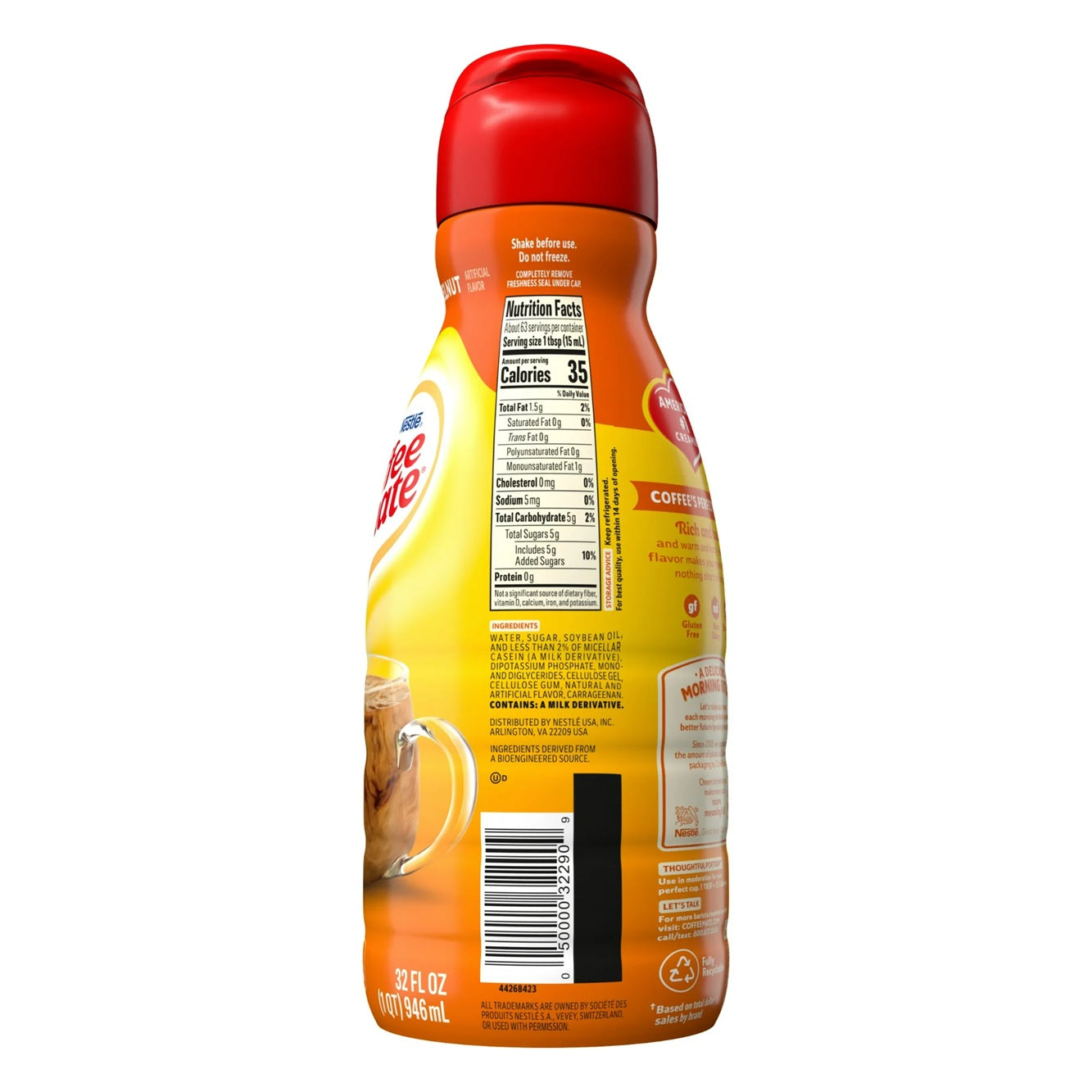 Coffee mate Hazelnut Liquid Non-Dairy Coffee Creamer, 32 fl oz