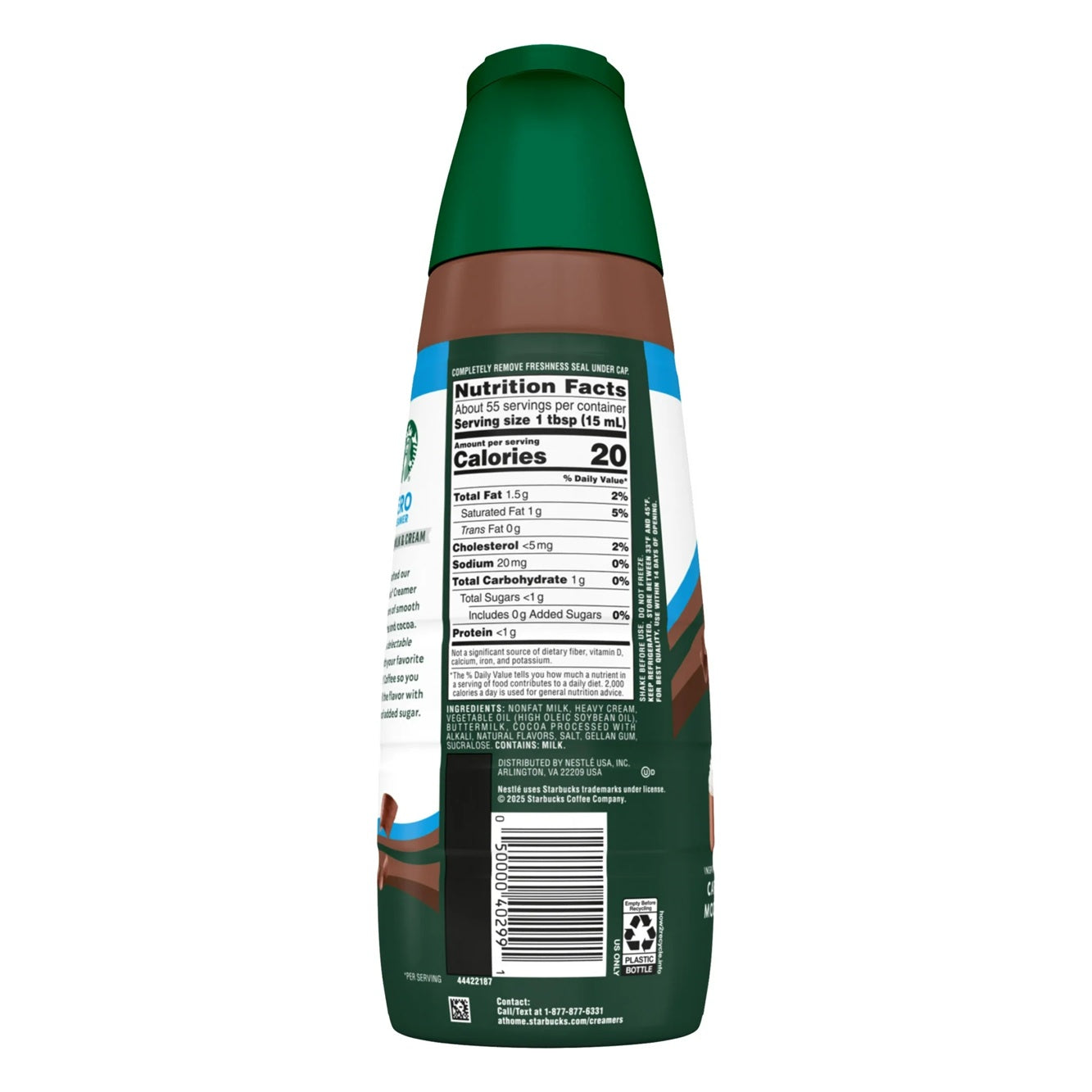 Starbucks Zero Sugar Chocolate Flavored Coffee Creamer, Inspired by Caffe Mocha, 28 fl oz Bottle