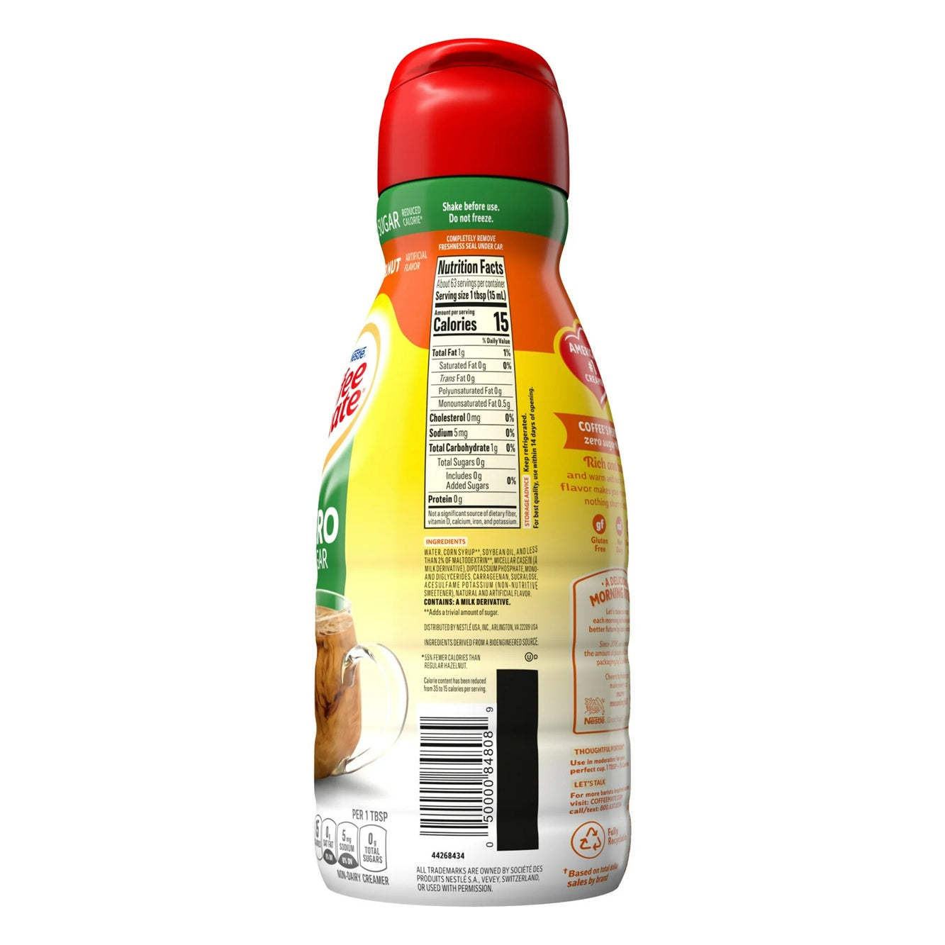 Nestle Coffee Mate Zero Sugar Hazelnut Liquid Coffee Creamer, 32 fl oz Bottle