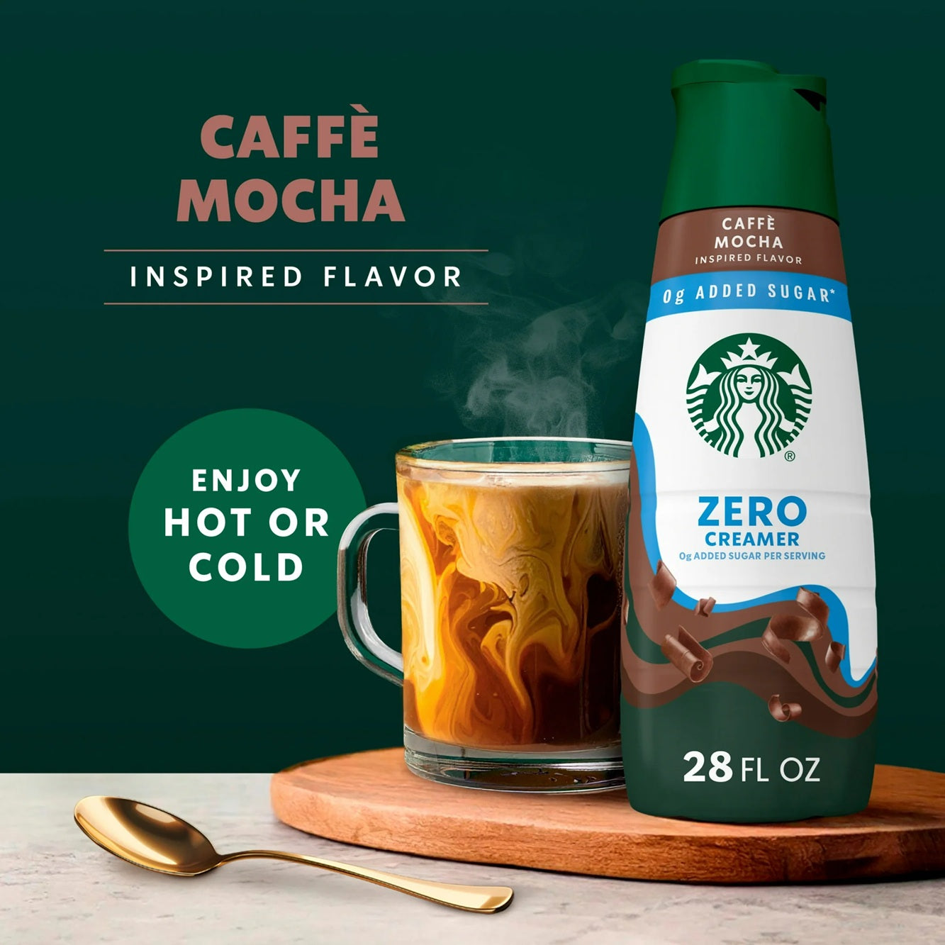 Starbucks Zero Sugar Chocolate Flavored Coffee Creamer, Inspired by Caffe Mocha, 28 fl oz Bottle