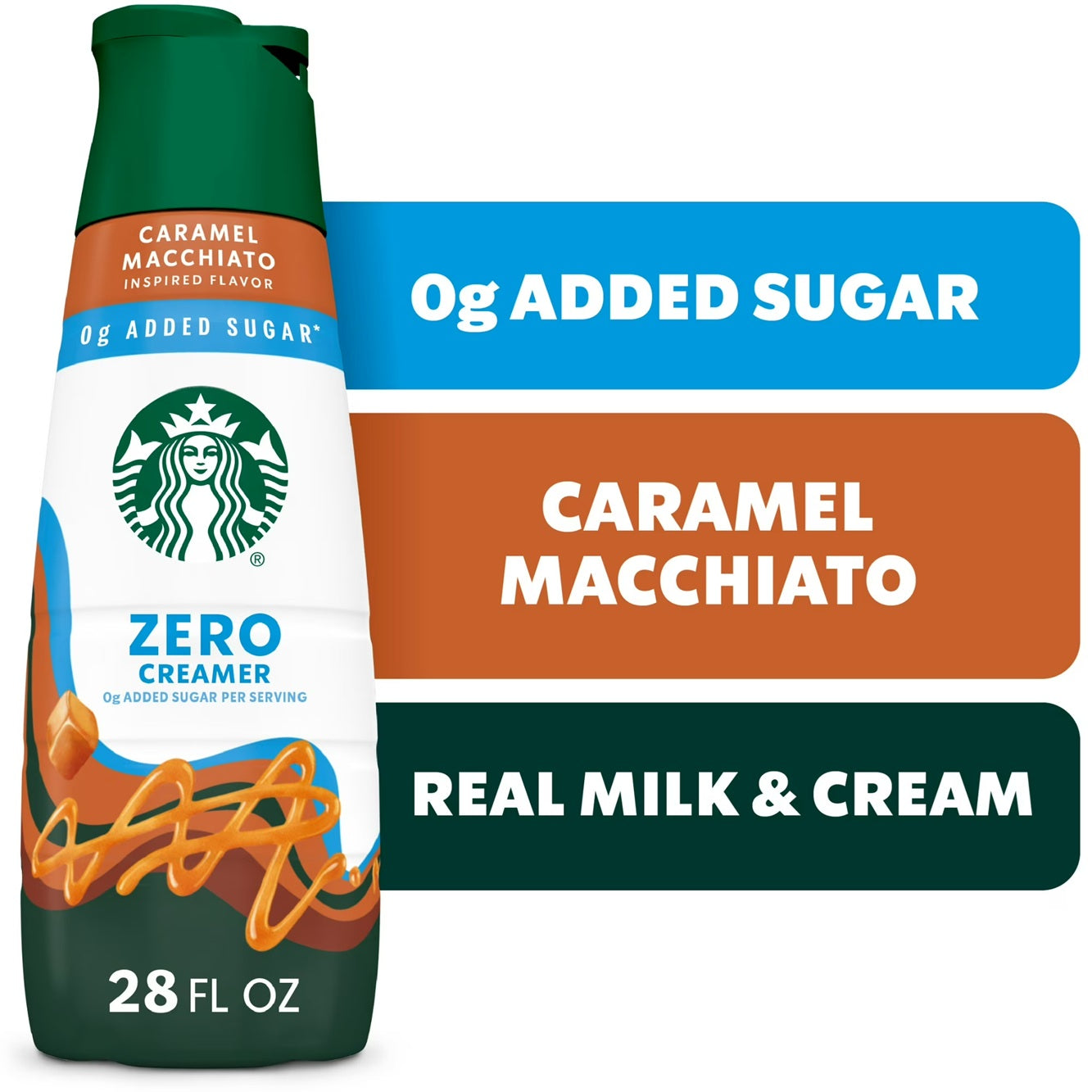 Starbucks Zero Grams Added Sugar, Caramel Flavored Coffee Creamer, Inspired by Caramel Macchiato, 28 fl oz