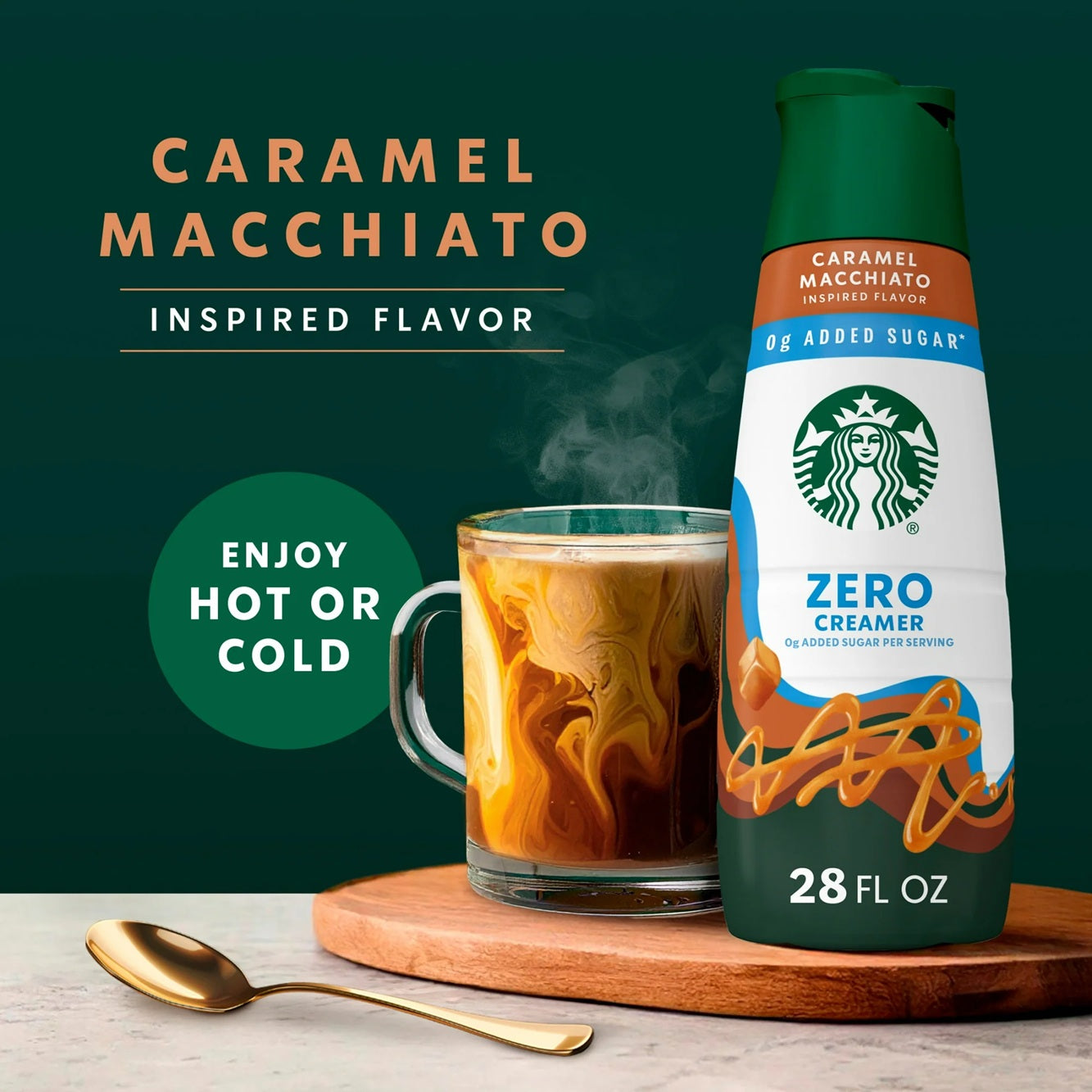 Starbucks Zero Grams Added Sugar, Caramel Flavored Coffee Creamer, Inspired by Caramel Macchiato, 28 fl oz