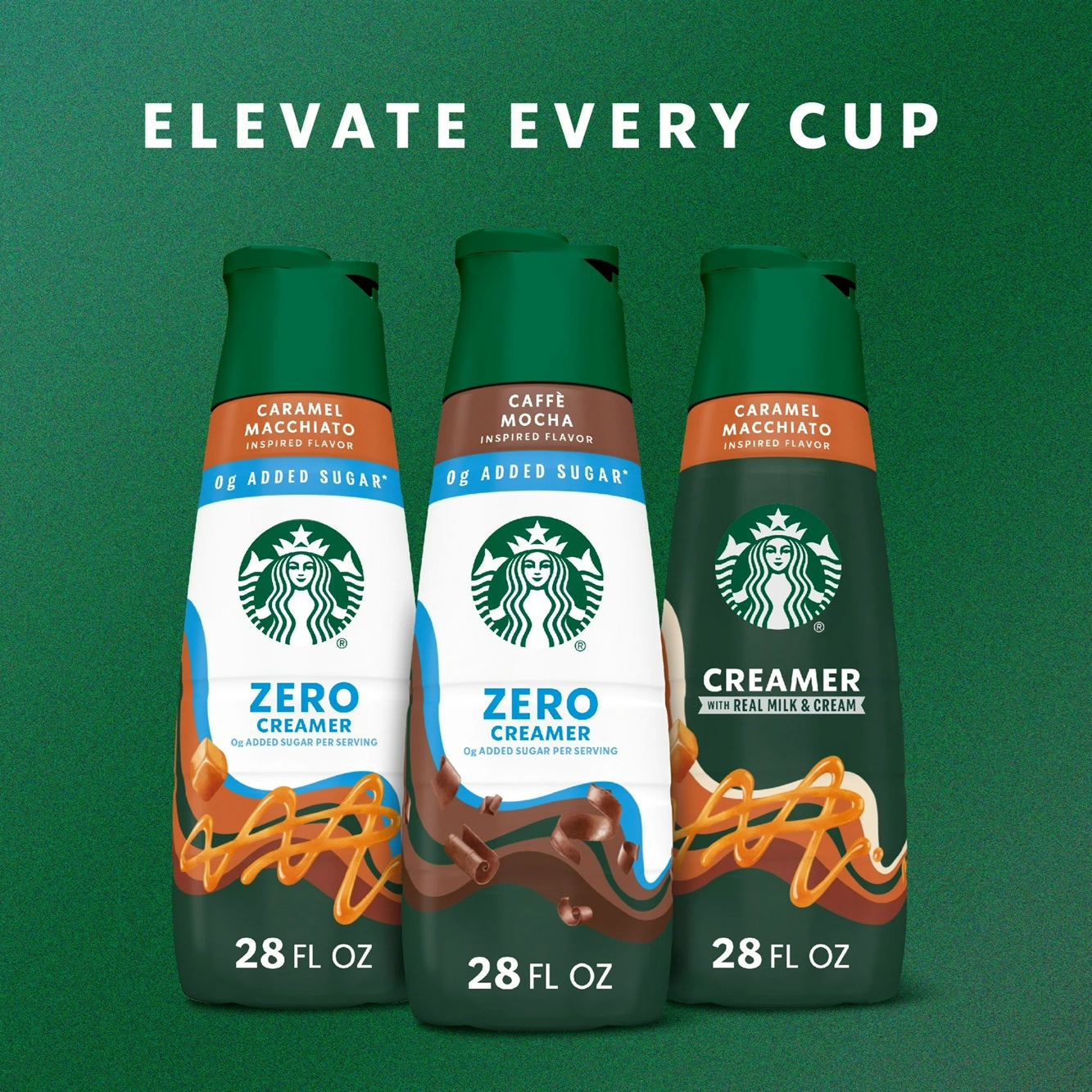 Starbucks Zero Sugar Chocolate Flavored Coffee Creamer, Inspired by Caffe Mocha, 28 fl oz Bottle