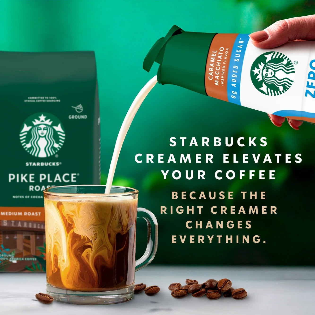 Starbucks Zero Grams Added Sugar, Caramel Flavored Coffee Creamer, Inspired by Caramel Macchiato, 28 fl oz