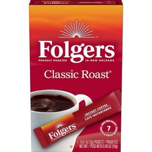 Folgers Classic Roast Instant Coffee, Single Serve Packets, 7ct