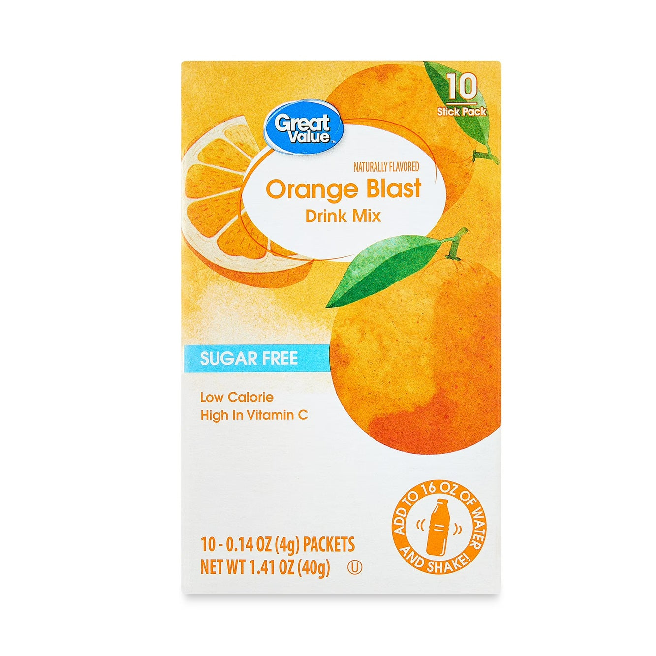 Great Value Sugar-Free Orange Early Rise Drink Mix, 0.14 oz, 10 Count