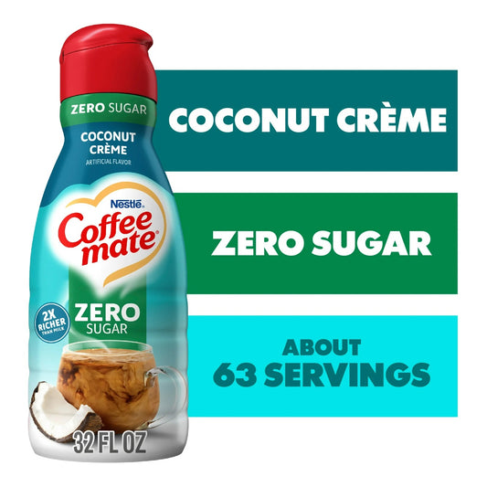 Nestle Coffee Mate Zero Sugar Coconut Creme Liquid Coffee Creamer, 32 fl oz Bottle