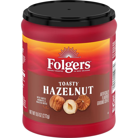 Folgers Toasty Hazelnut Flavored Ground Coffee, 9.6 Ounce Canister