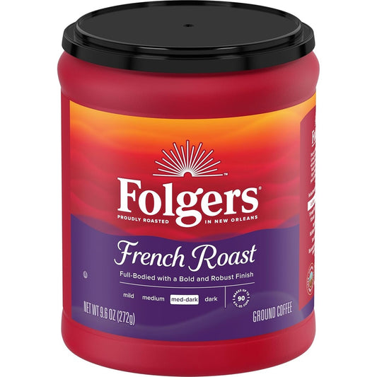 Folgers French Roast Medium Dark Roast Ground Coffee, 9.6 Ounces