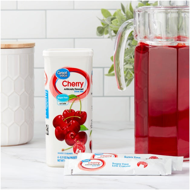 Great Value Sugar-Free Cherry Powder Drink Mix, 1.9 oz, 6 Count