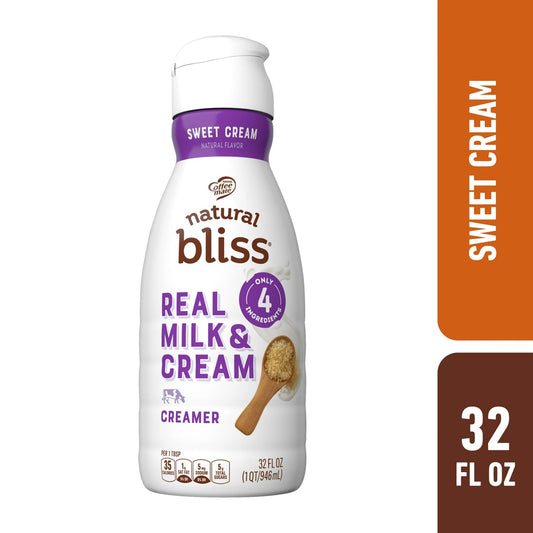 Natural Bliss Milk and Sweet Cream, Liquid Dairy Coffee Creamer, 32 fl oz