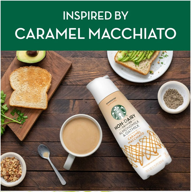Starbucks Caramel Flavored Almond milk and Oat milk Non Dairy Liquid Coffee Creamer, 28 fl oz
