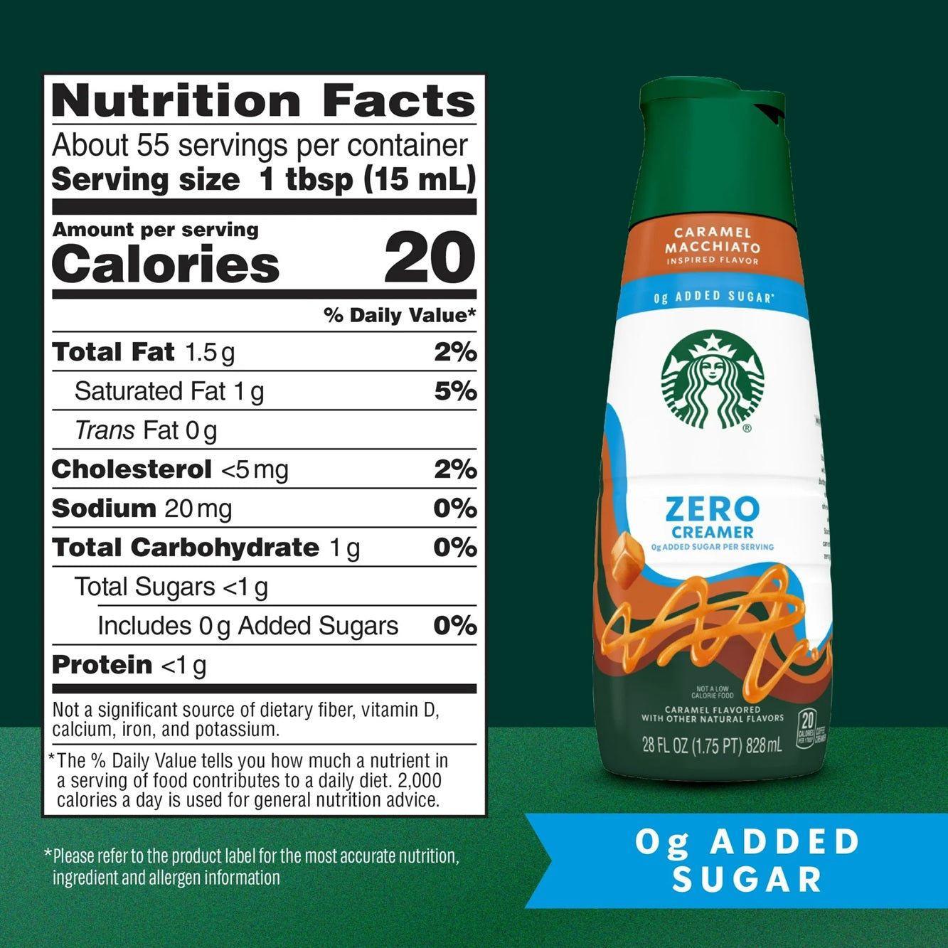 Starbucks Zero Grams Added Sugar, Caramel Flavored Coffee Creamer, Inspired by Caramel Macchiato, 28 fl oz