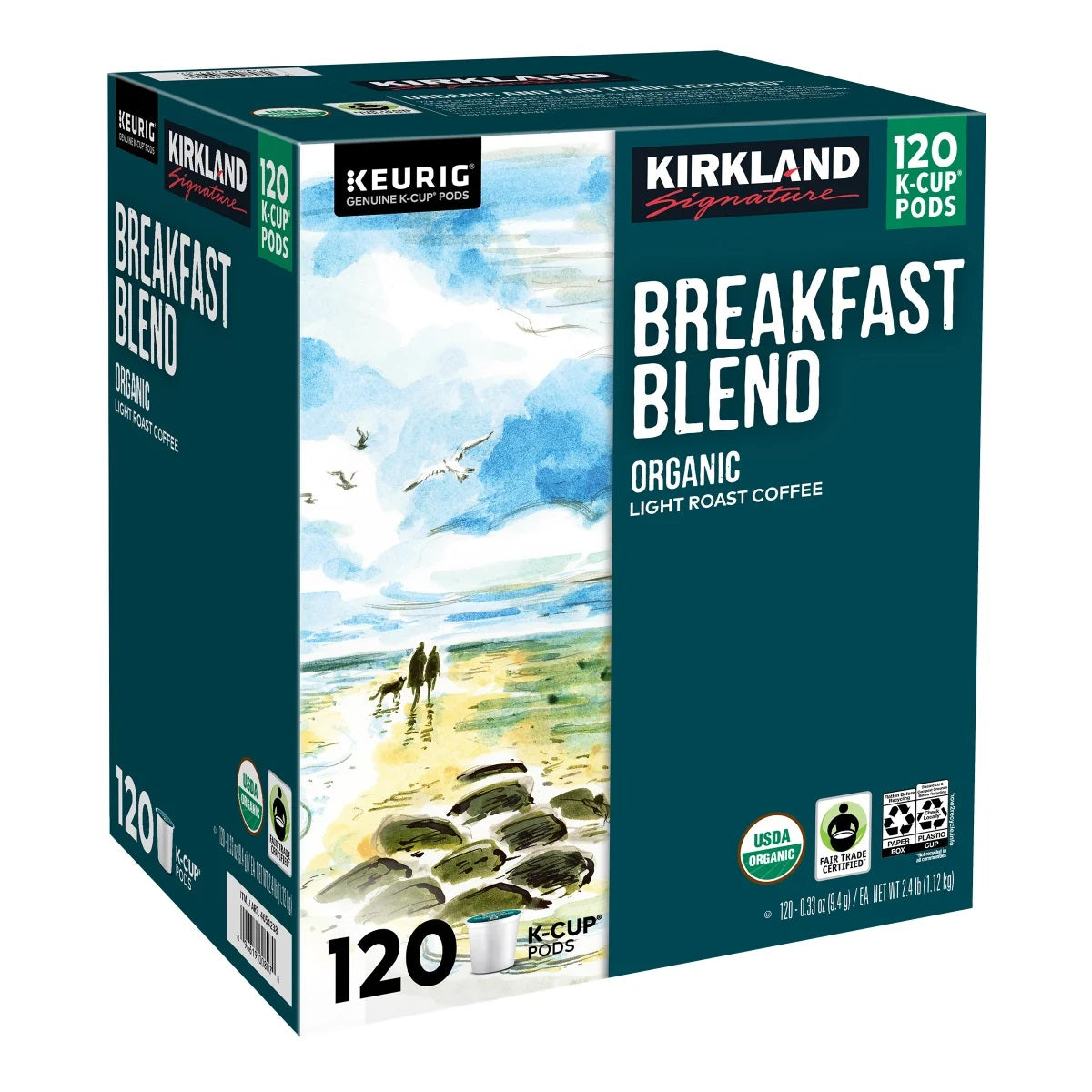Kirkland Signature Coffee Organic Breakfast Blend K-Cup Pod, 120-count
