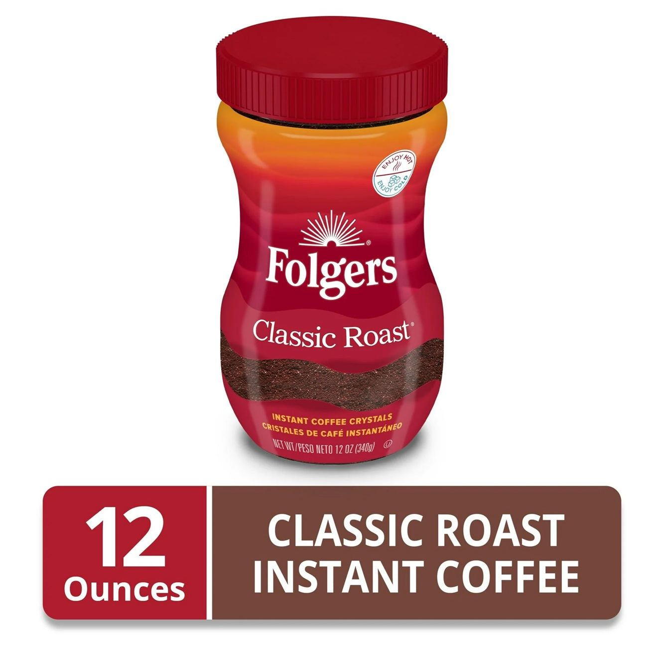 Folgers Classic Roast Instant Coffee, 12 oz Jar