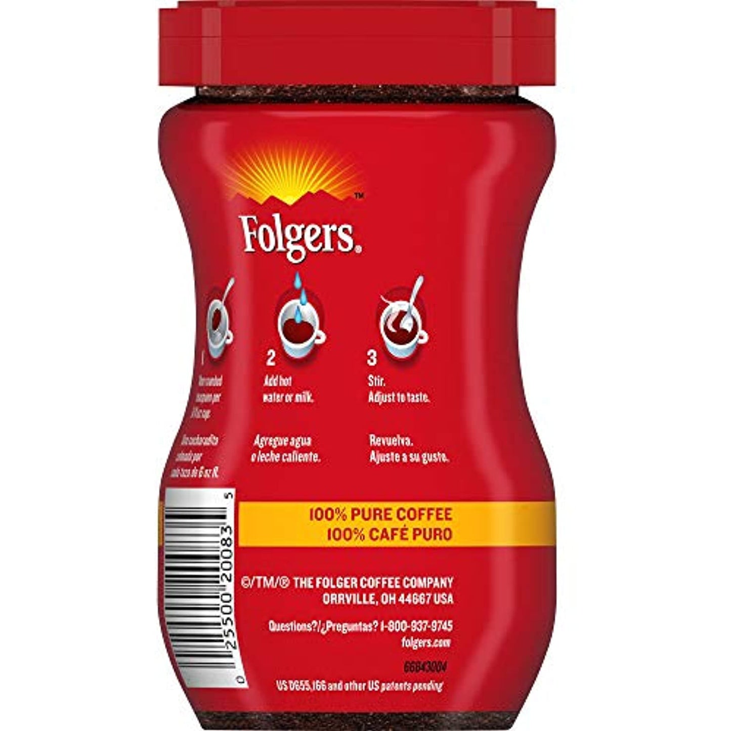 Folgers Classic Roast Instant Coffee Crystals, 3 Ounces (85g)