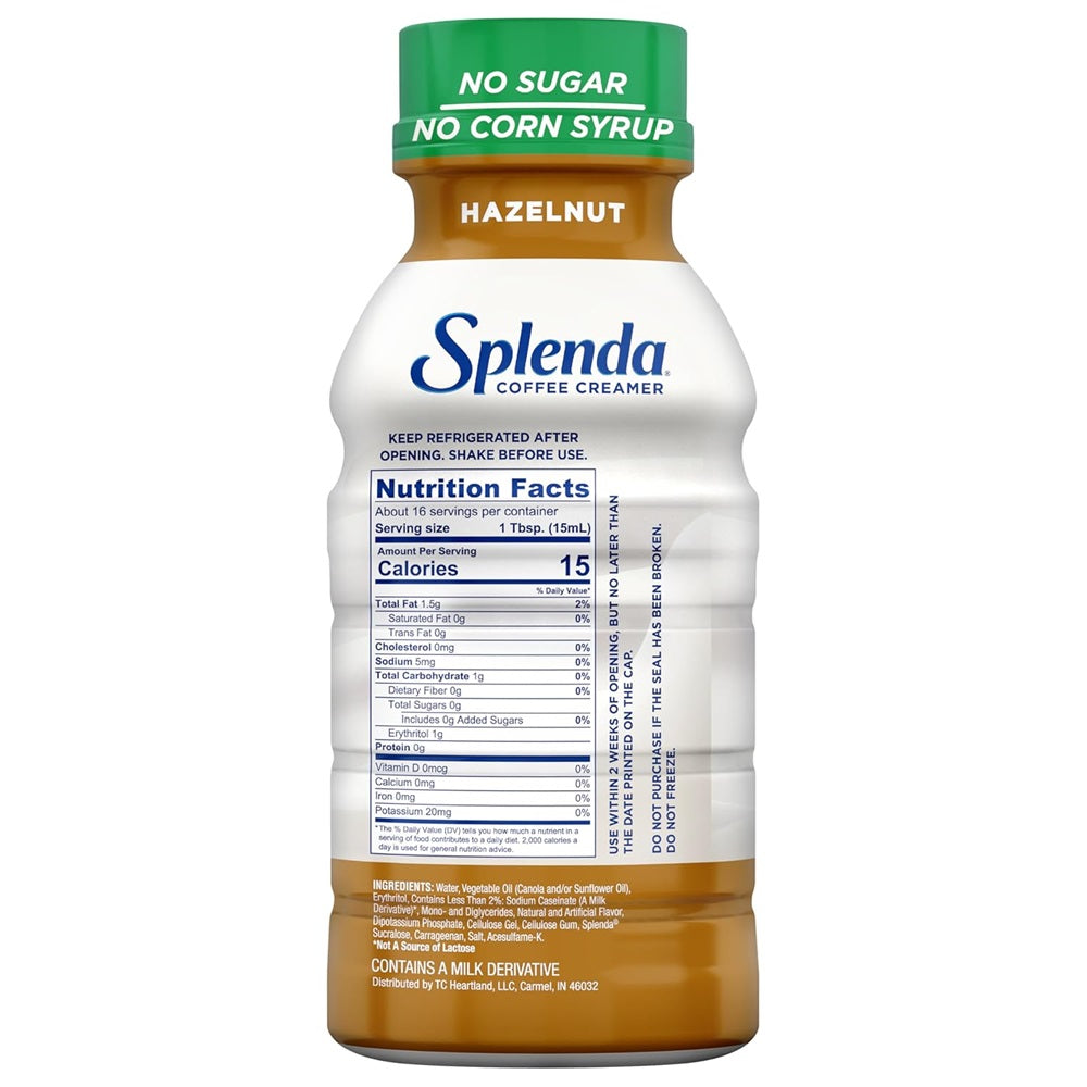 Splenda Sugar Free, Low Calorie Hazelnut Coffee Creamer, 8 fl Ounce Bottle