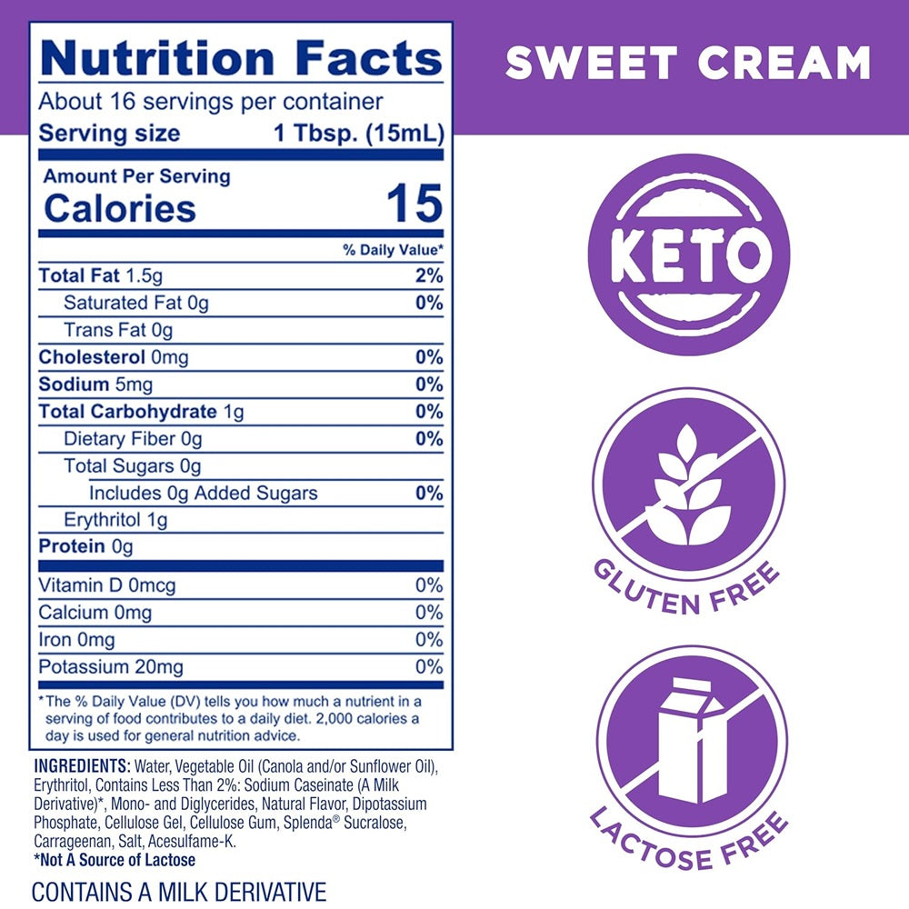 Splenda Sugar Free, Low Calorie Sweet Cream Coffee Creamer, 8 fl Ounces Bottle