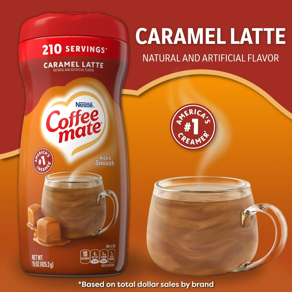 COFFEE MATE Caramel Latte Powder Coffee Creamer 15 Oz. Canister Non-dairy Lactose Free Creamer