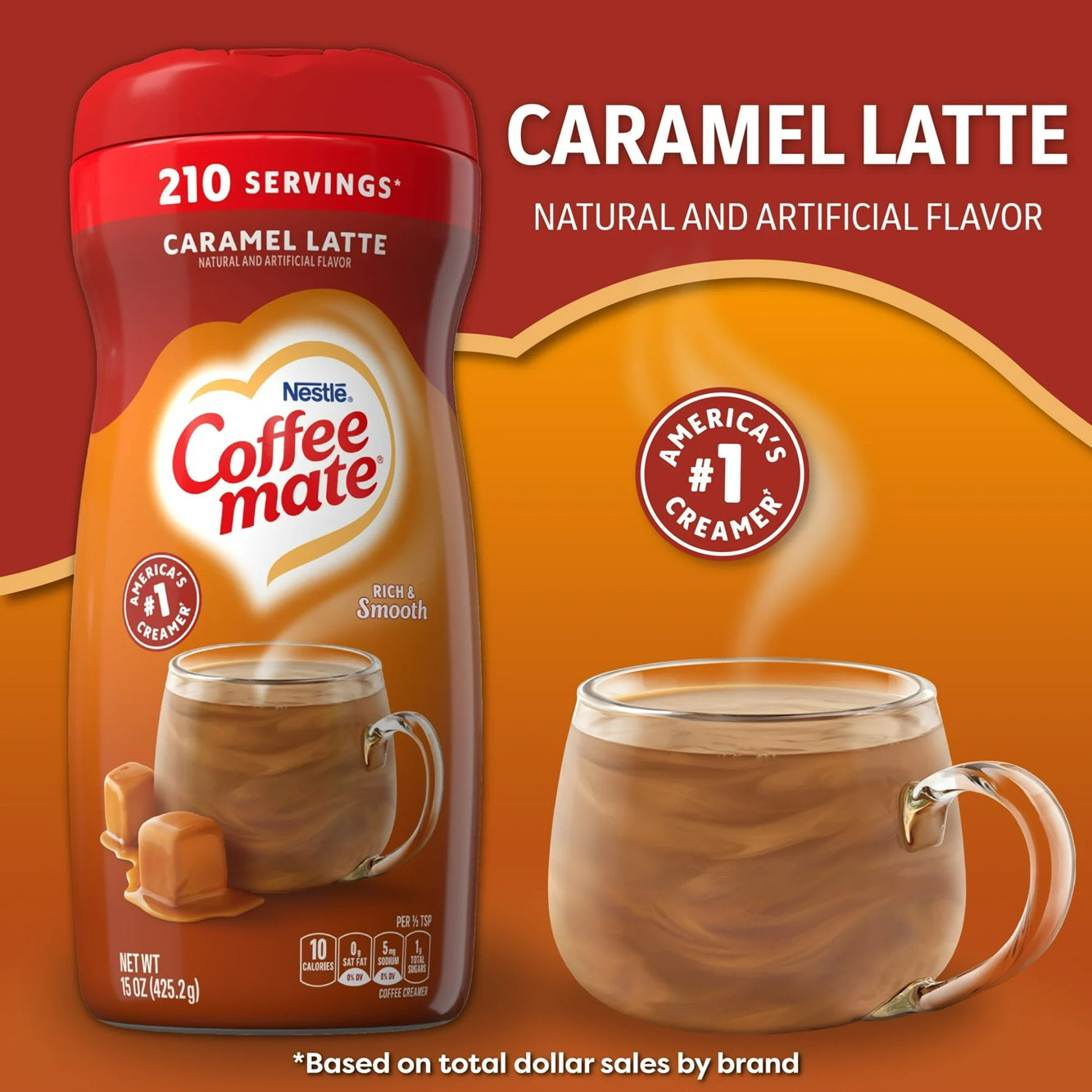 COFFEE MATE Caramel Latte Powder Coffee Creamer 15 Oz. Canister Non-dairy Lactose Free Creamer