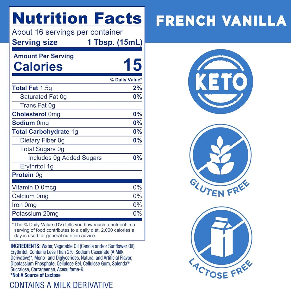 SPLENDA Sugar Free, Low Calorie French Vanilla Coffee Creamer, 8 Fl Ounces Bottle