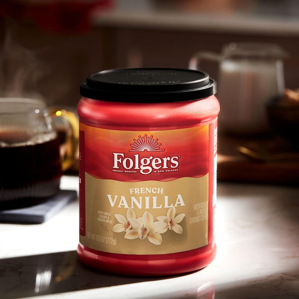 Folgers French Vanilla Flavored Ground Coffee, 9.6 Ounce Canister