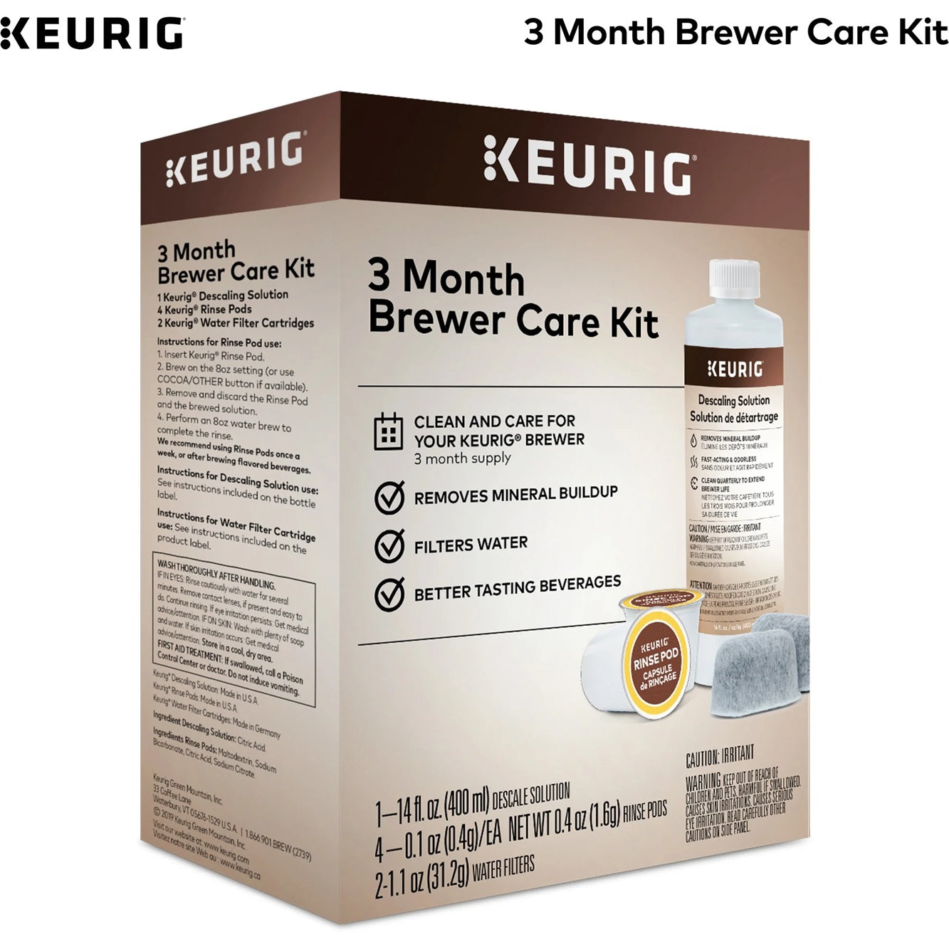 Keurig 3 month Brewer Maintenance Kit, with Rinse Pods, Descale Solution, and Filter Cartridges
