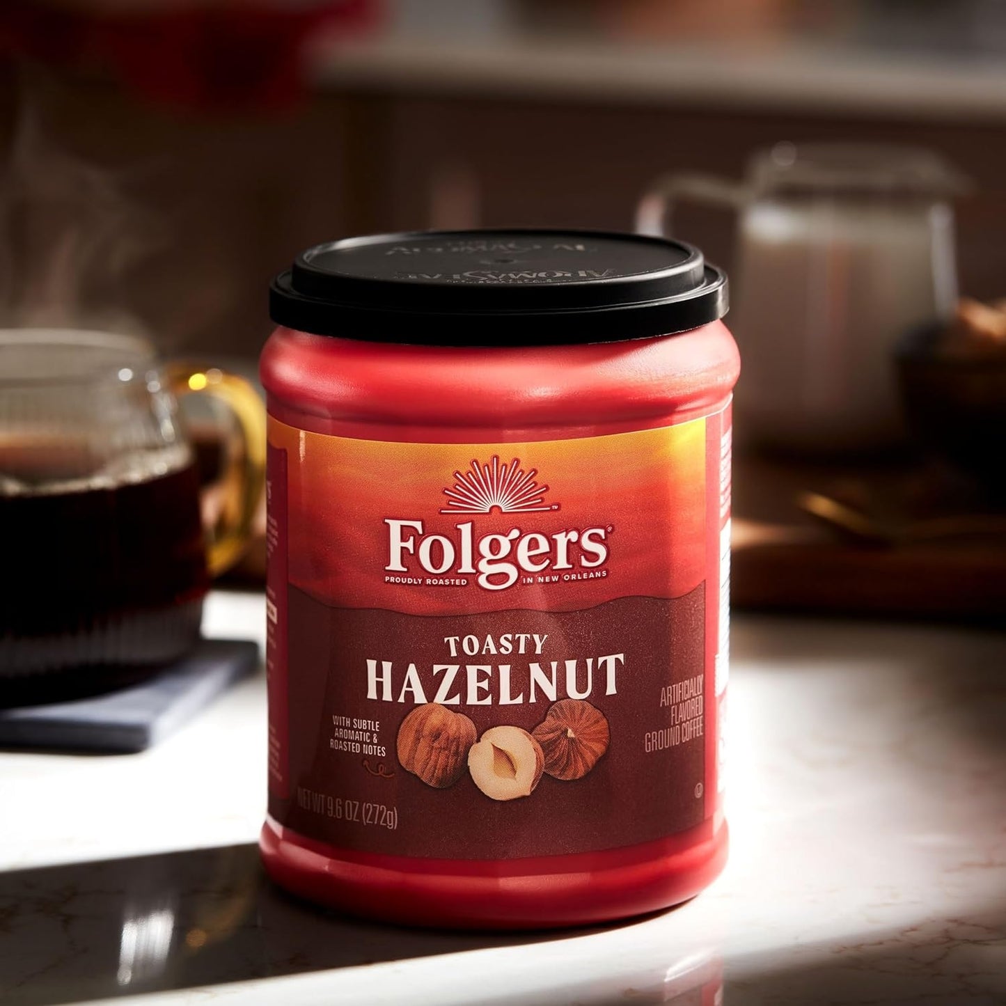 Folgers Toasty Hazelnut Flavored Ground Coffee, 9.6 Ounce Canister