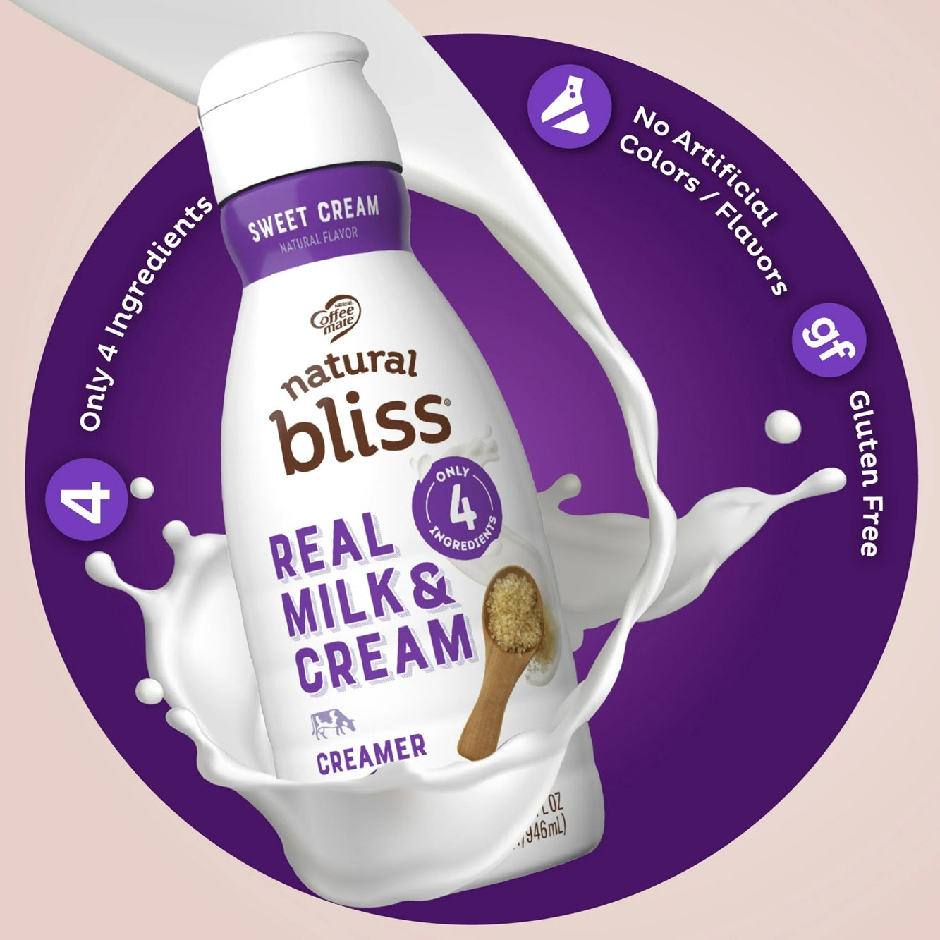 Natural Bliss Milk and Sweet Cream, Liquid Dairy Coffee Creamer, 32 fl oz