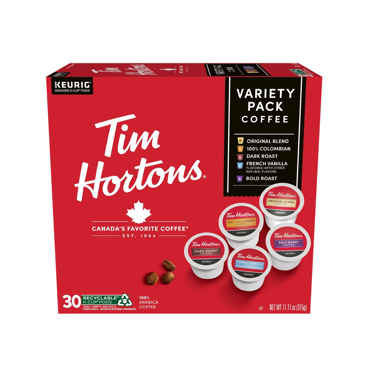 Tim Hortons KEURIG Variety K-Cup Coffee Pods _1 Box 30 pods