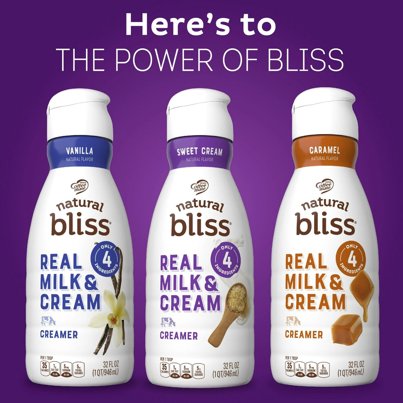 Natural Bliss Milk and Sweet Cream, Liquid Dairy Coffee Creamer, 32 fl oz
