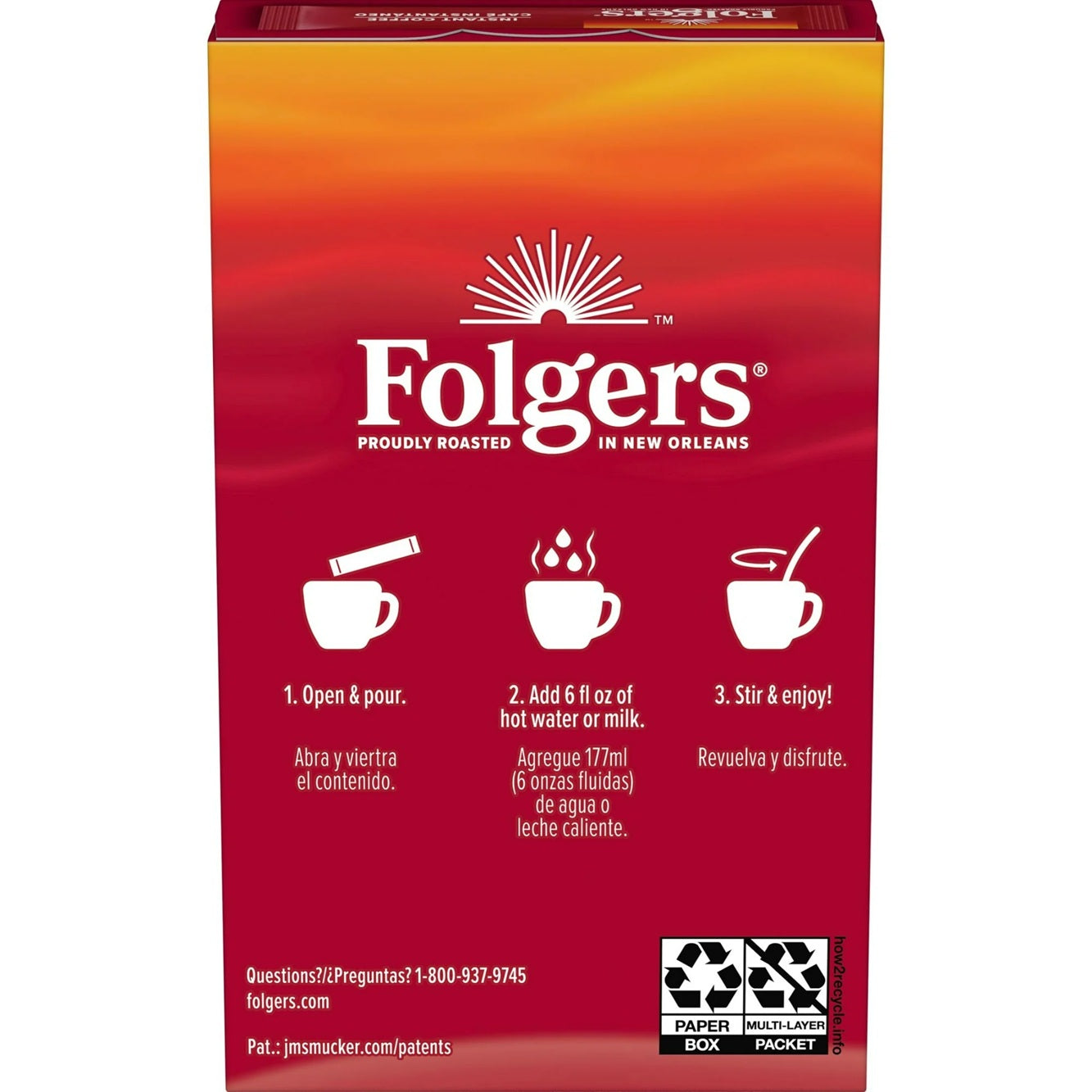 Folgers Classic Roast Instant Coffee, Single Serve Packets, 7ct