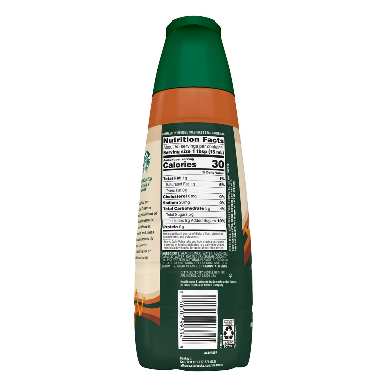 Starbucks Caramel Flavored Almond milk and Oat milk Non Dairy Liquid Coffee Creamer, 28 fl oz