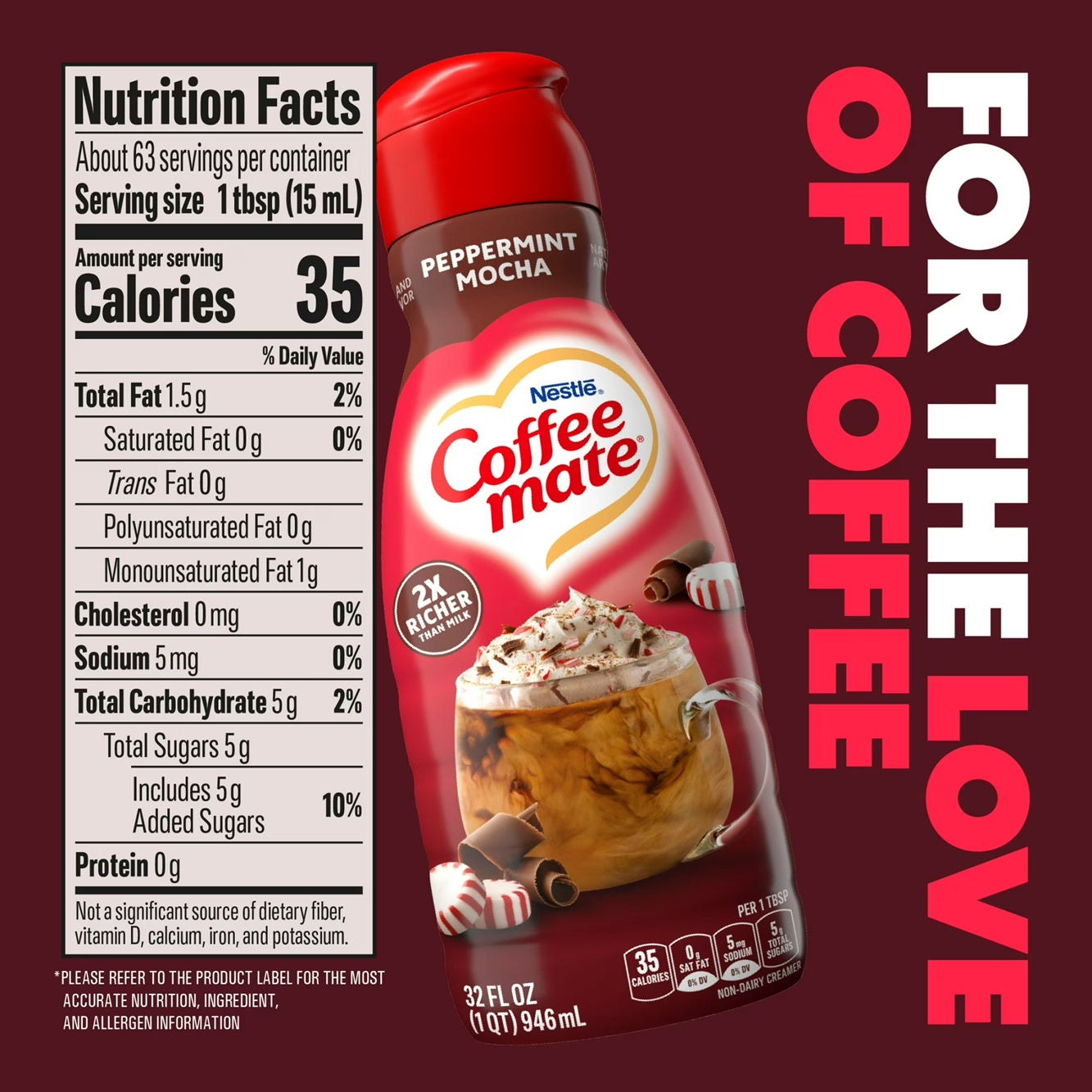 Coffee mate Peppermint Mocha Non-Dairy Liquid Coffee Creamer, 32 fl oz