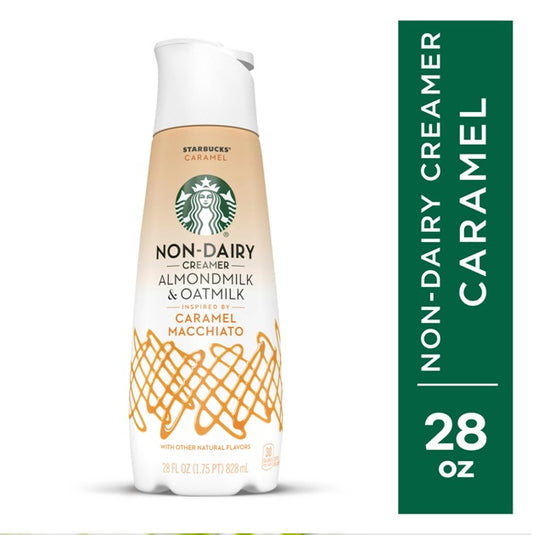 Starbucks Caramel Flavored Almond milk and Oat milk Non Dairy Liquid Coffee Creamer, 28 fl oz