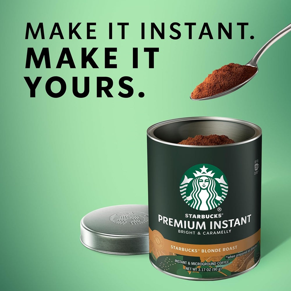 Starbucks Premium Instant Coffee, Blonde Roast, 100% Arabica Beans,3.17 Oz