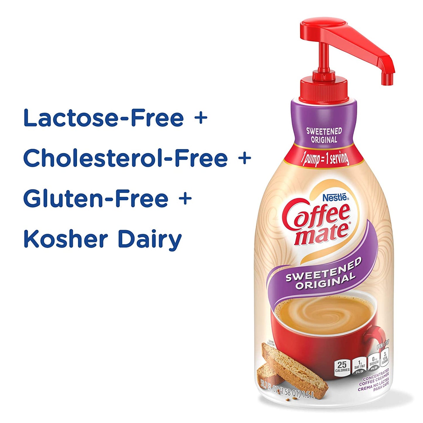 COFFEE MATE Sweetened Original Liquid Coffee Creamer, Coffee Creamer  | Pump Bottle, 50.7 Oz