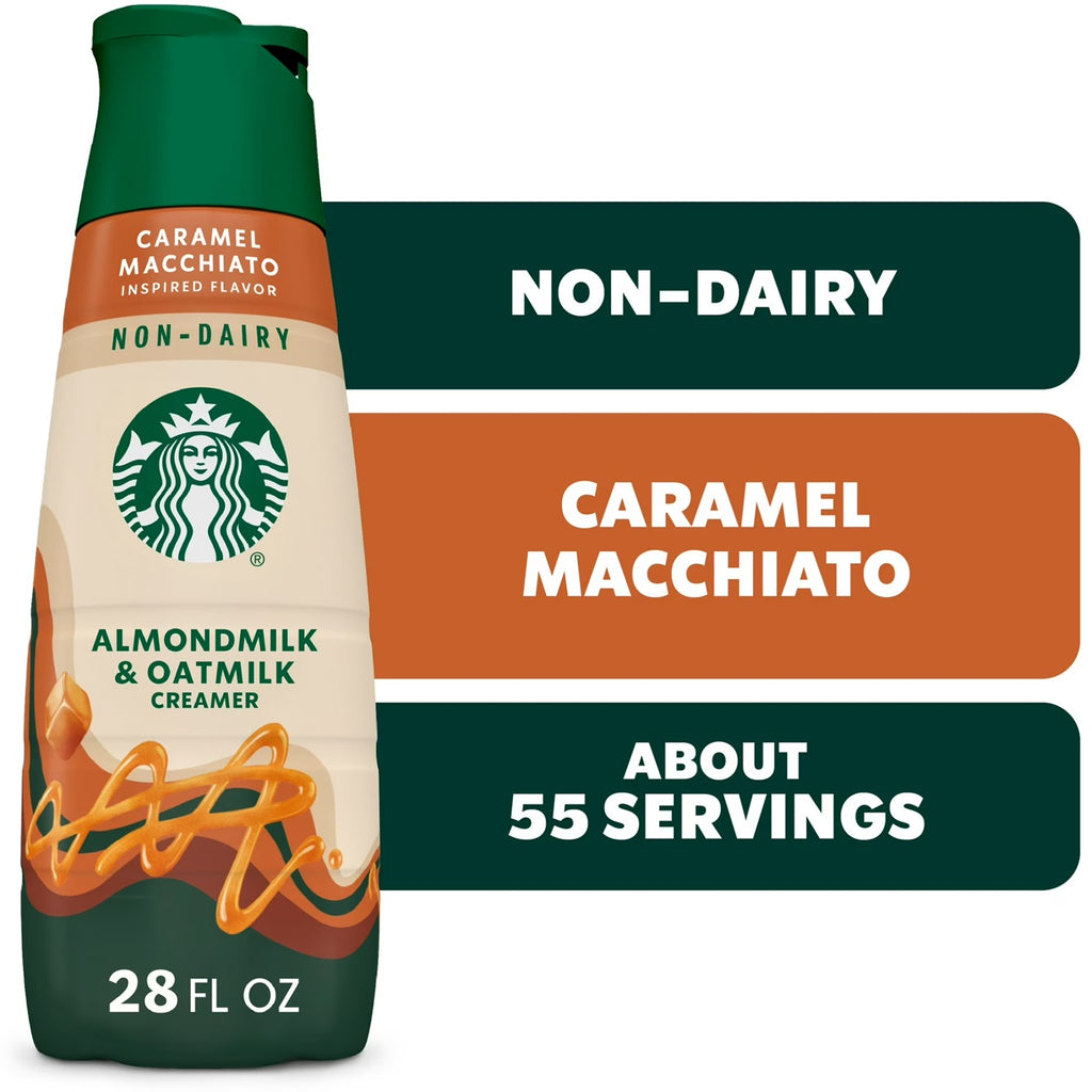 Starbucks Caramel Flavored Almond milk and Oat milk Non Dairy Liquid Coffee Creamer, 28 fl oz