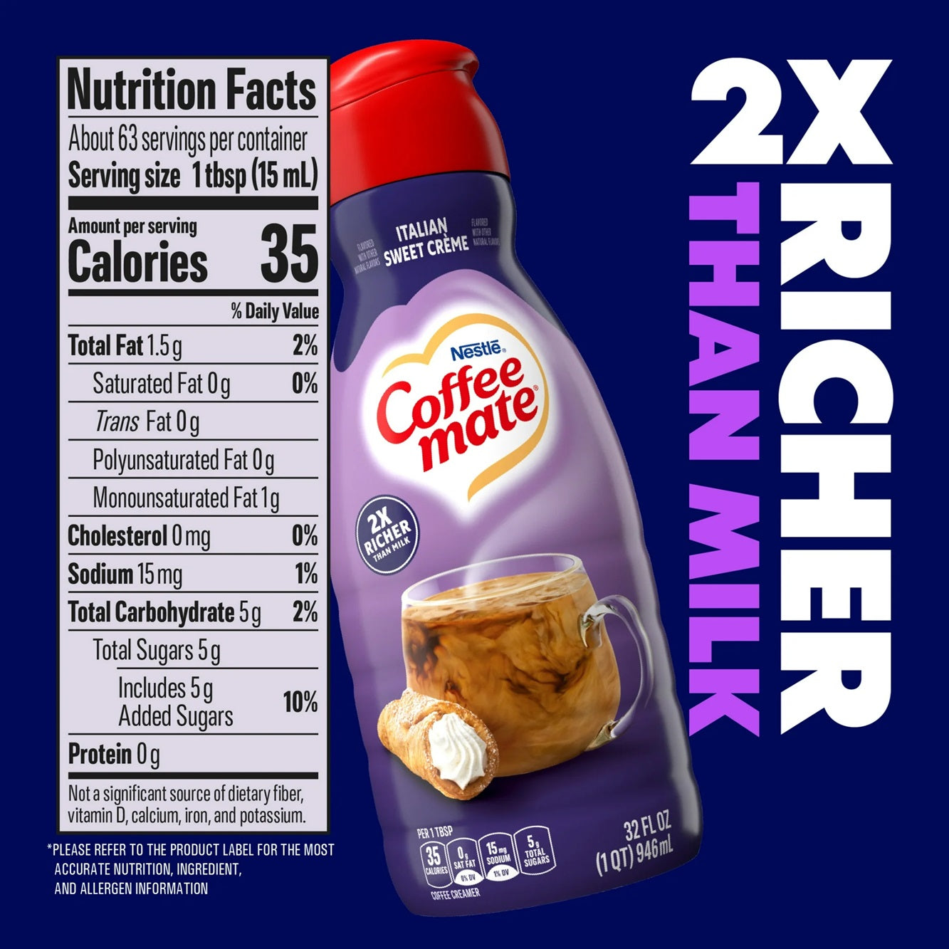 Coffee mate Italian Sweet Crème Gluten Free Liquid Coffee Creamer, 32 fl oz