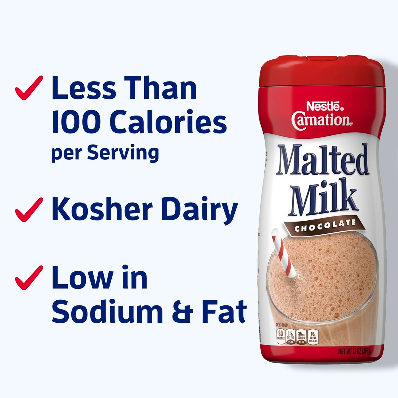 Nestle Carnation Chocolate Malted Milk Instant Stir In Powder Mix, 13 oz Canister