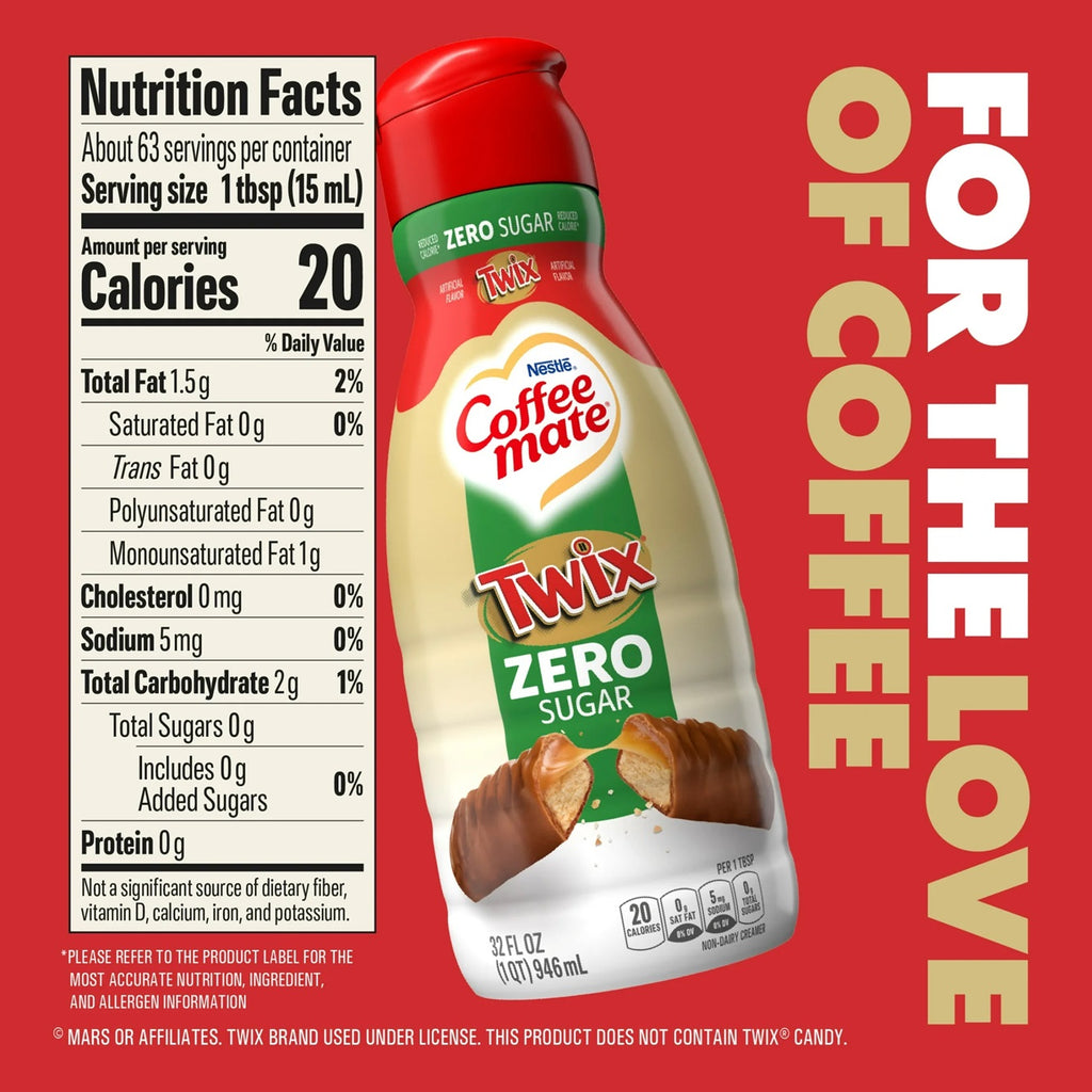 Coffee mate Twix Flavored Coffee Creamer, Zero Sugar, Gluten-Free Creamer, 63 Servings 32 fl oz