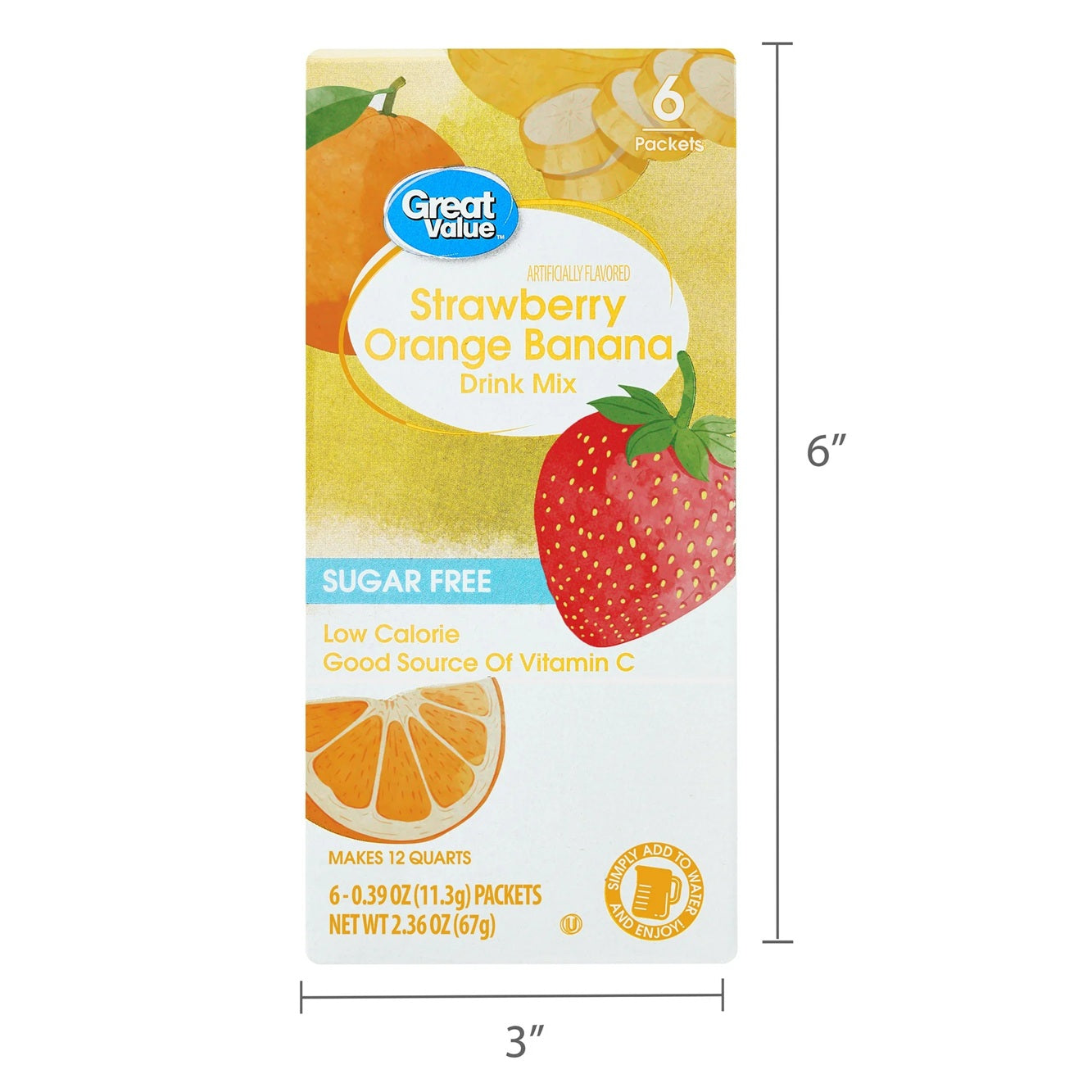 Great Value Strawberry Orange Banana Drink Mix Powder, 0.4 oz, 6 Count